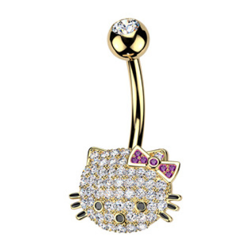 Zlacený piercing do pupíku kočička Zlacený piercing do pupíku kočička