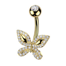 Zlacený piercing do pupíku motýlek