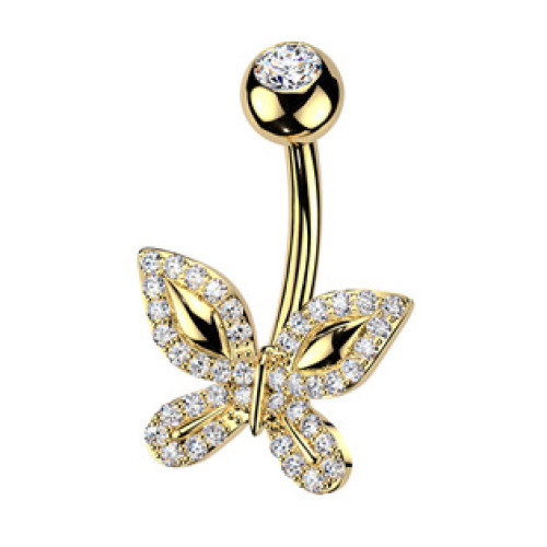 Zlacený piercing do pupíku motýlek Zlacený piercing do pupíku motýlek