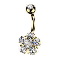 Zlacený piercing do pupíku květina