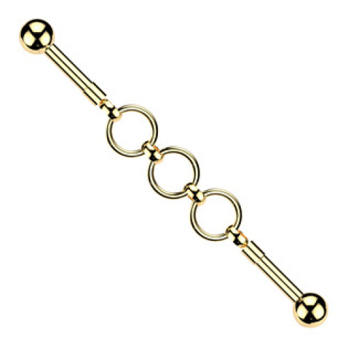 Zlacený industrial piercing s kroužky Zlacený industrial piercing s kroužky