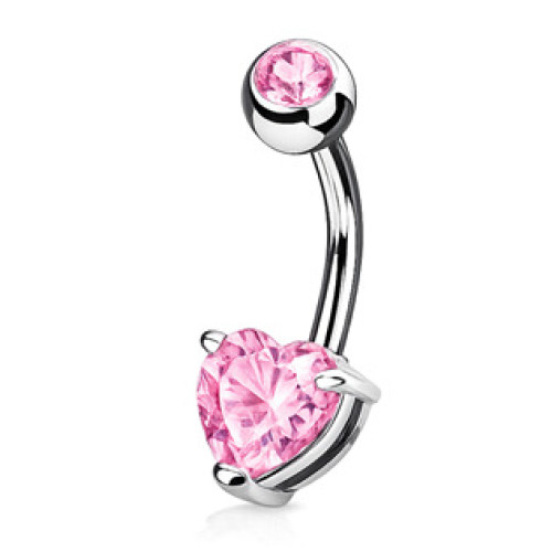 Piercing do pupíku srdce, barva: růžová Piercing do pupíku srdce, barva: růžová