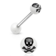 Piercing do jazyku - lebka, bílá barva