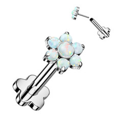 PUSH IN piercing do brady / ucha TITAN 1,2 x 8 mm, bílý opál