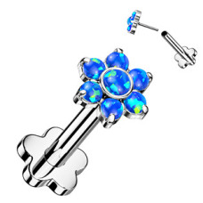 PUSH IN piercing do brady / ucha TITAN 1,2 x 8 mm, modrý opál