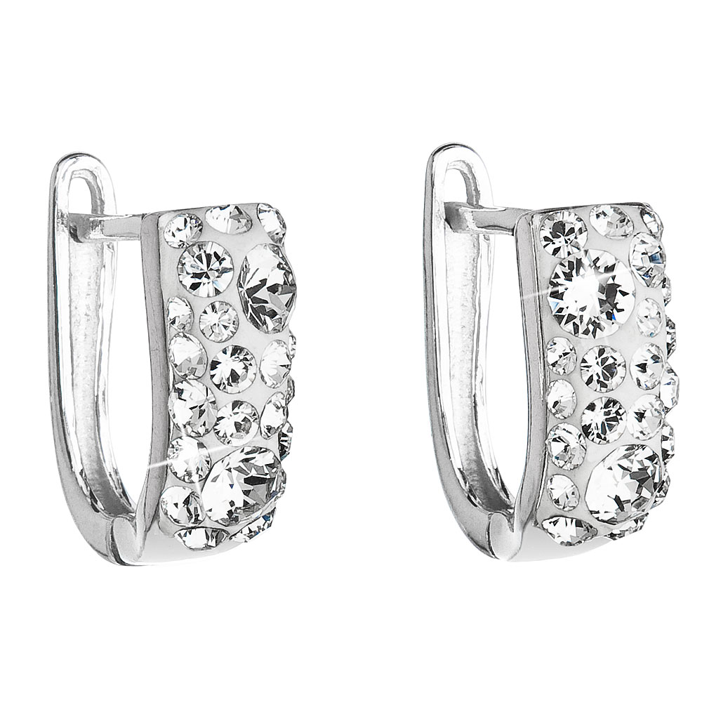 Stříbrné náušnice visací s krystaly Swarovski bílý půlkruh 31123.1