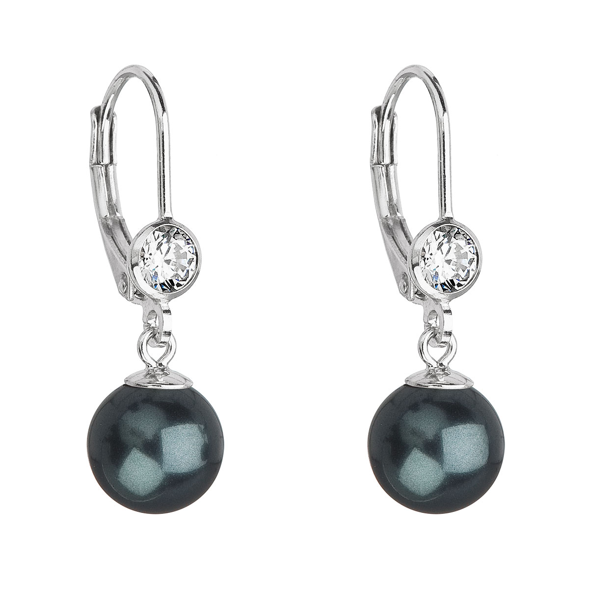 Stříbrné náušnice visací s perlou Swarovski zelené kulaté 31196.3 tahiti