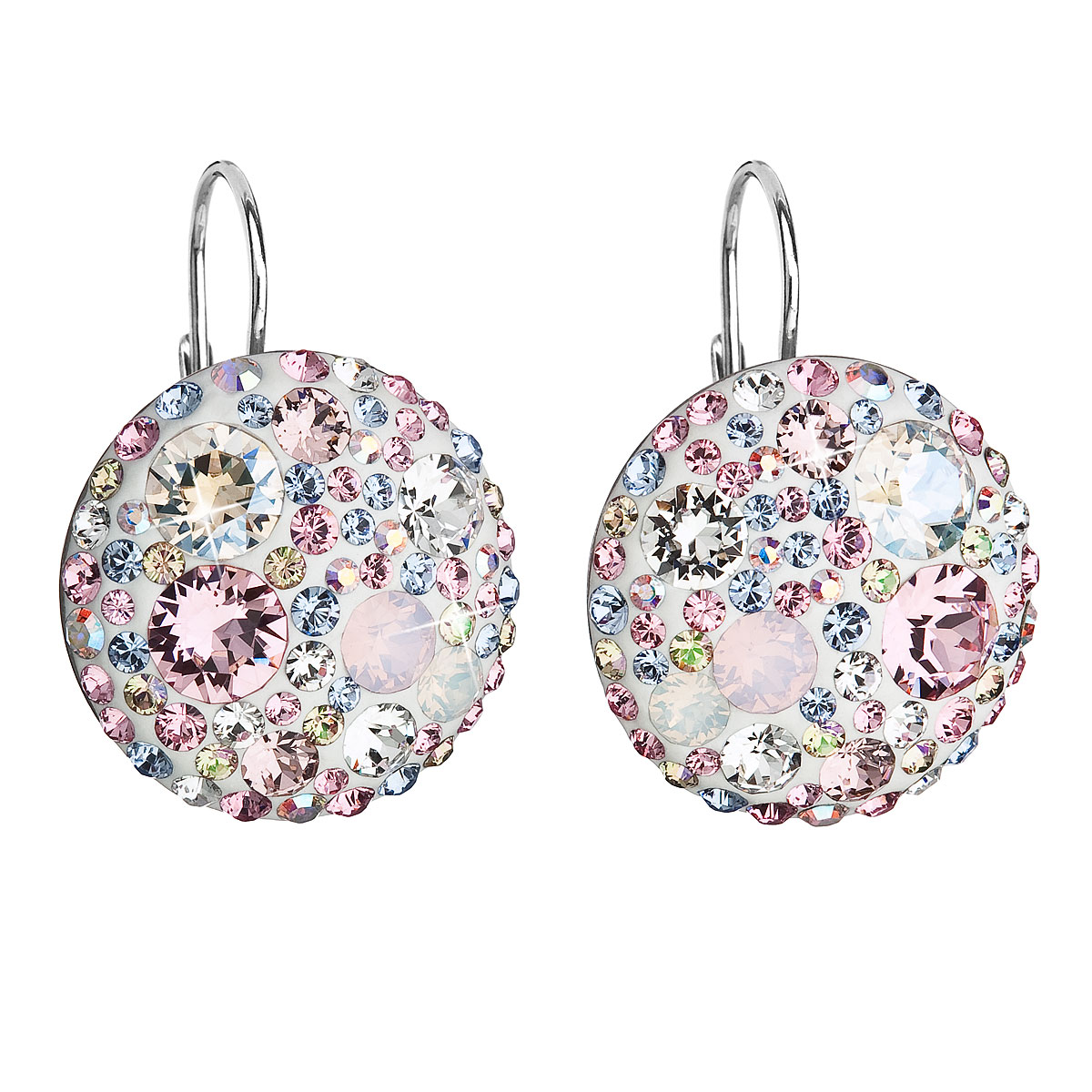 Stříbrné náušnice visací s krystaly Swarovski růžové kulaté 31161.3