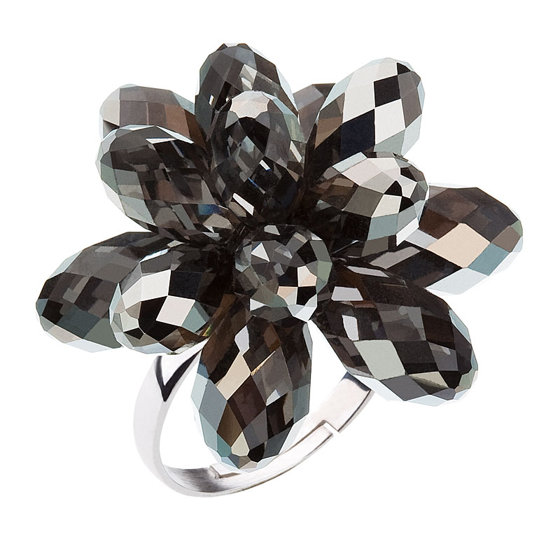 Stříbrný prsten s krystaly Swarovski šedá kytička 35023.5