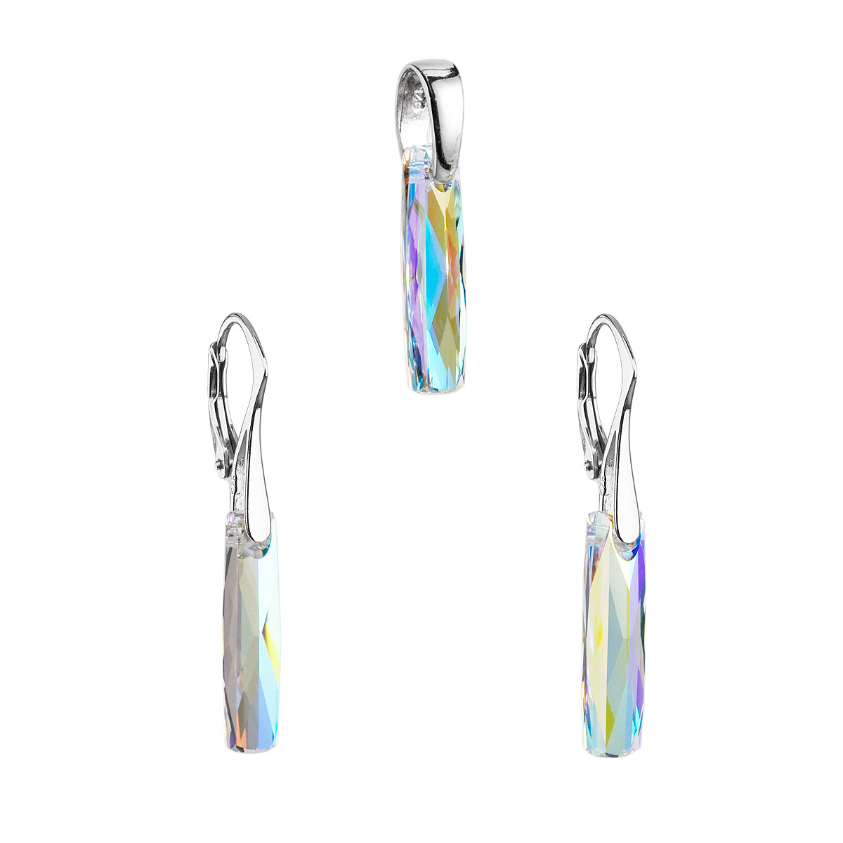 Sada šperků s krystaly Swarovski náušnice a přívěsek AB efekt bílý hranol 39022.2