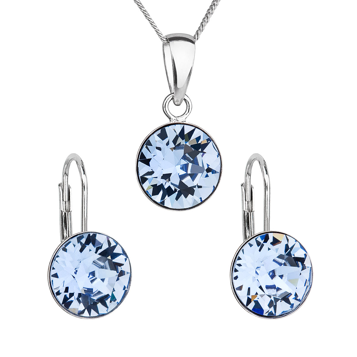 Sada šperků s krystaly Swarovski náušnice, řetízek a přívěsek modré kulaté 39140.3 sapphire