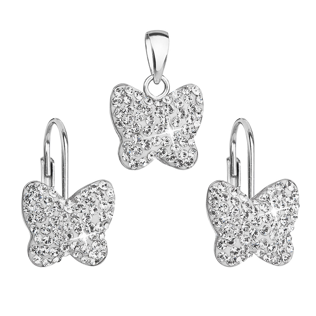 Sada šperků s krystaly Preciosa náušnice a přívěsek bílý motýl 39144.1 crystal