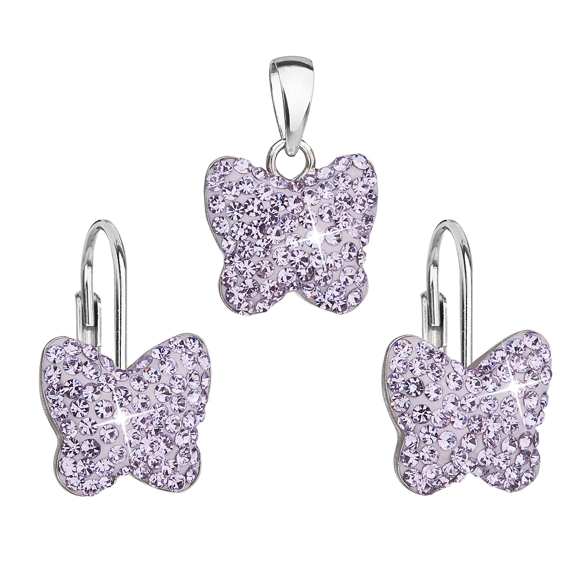 Sada šperků s krystaly Preciosa náušnice a přívěsek fialový motýl 39144.3 violet