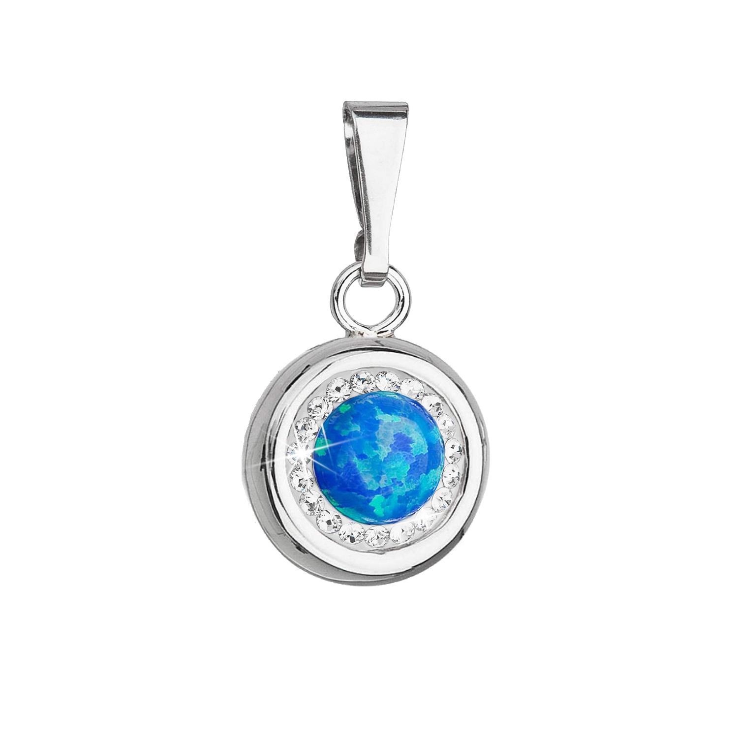Stříbrný přívěsek s modrým syntetickým opálem a krystaly Swarovski 74096.1 blue