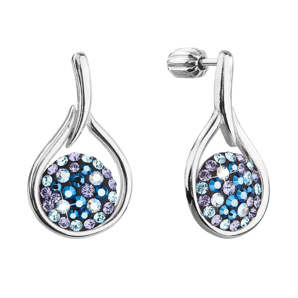 Stříbrné visací náušnice kapky se Swarovski krystaly 31305.3 blue style