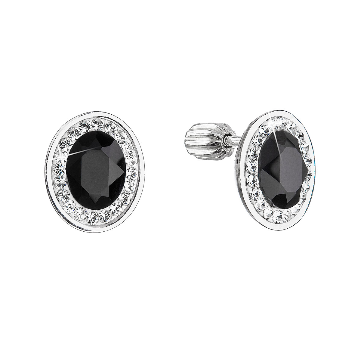 Stříbrné náušnice pecky se Swarovski krystaly černý oválek 31304.3
