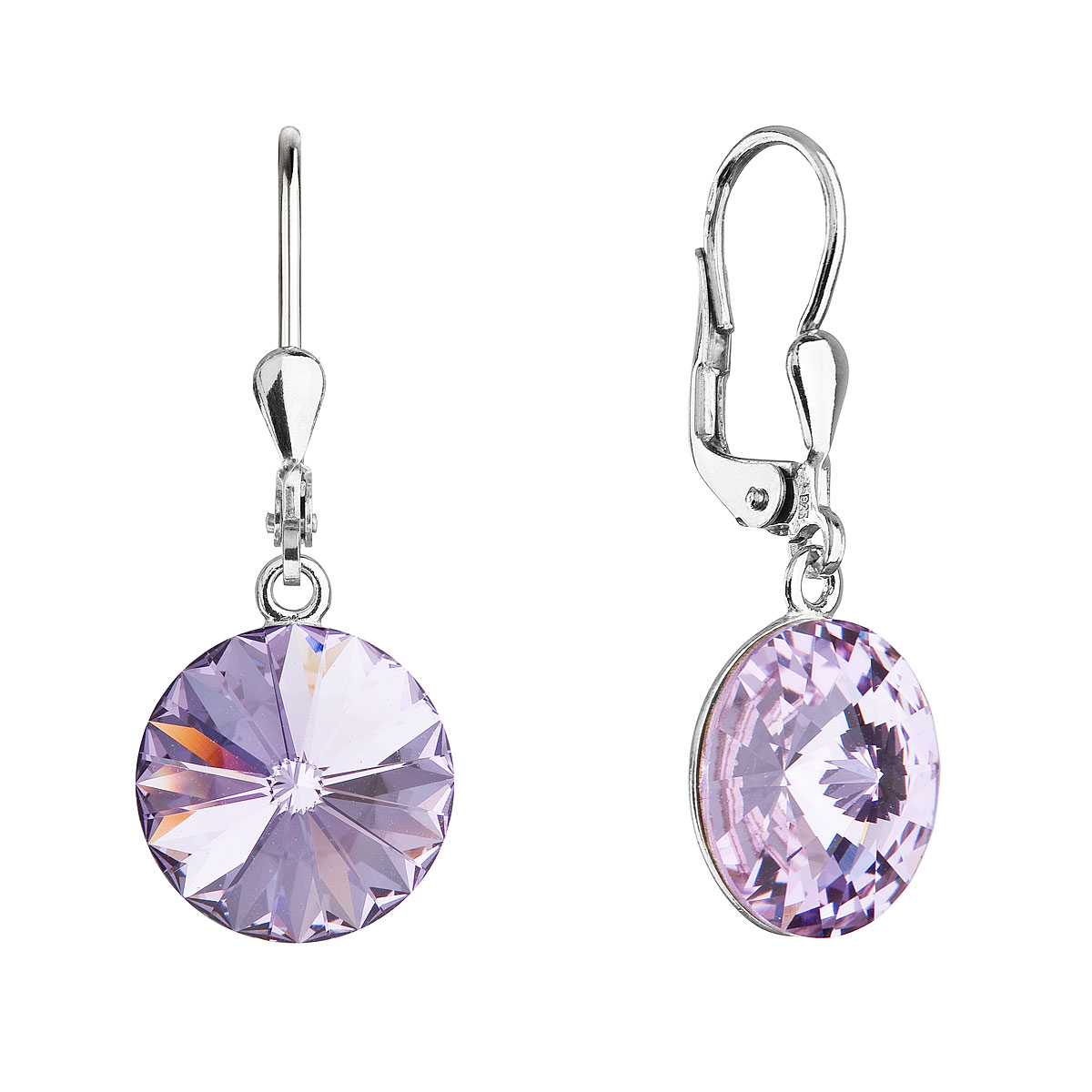 Stříbrné náušnice visací s krystaly Swarovski fialové kulaté 71144.3 violet