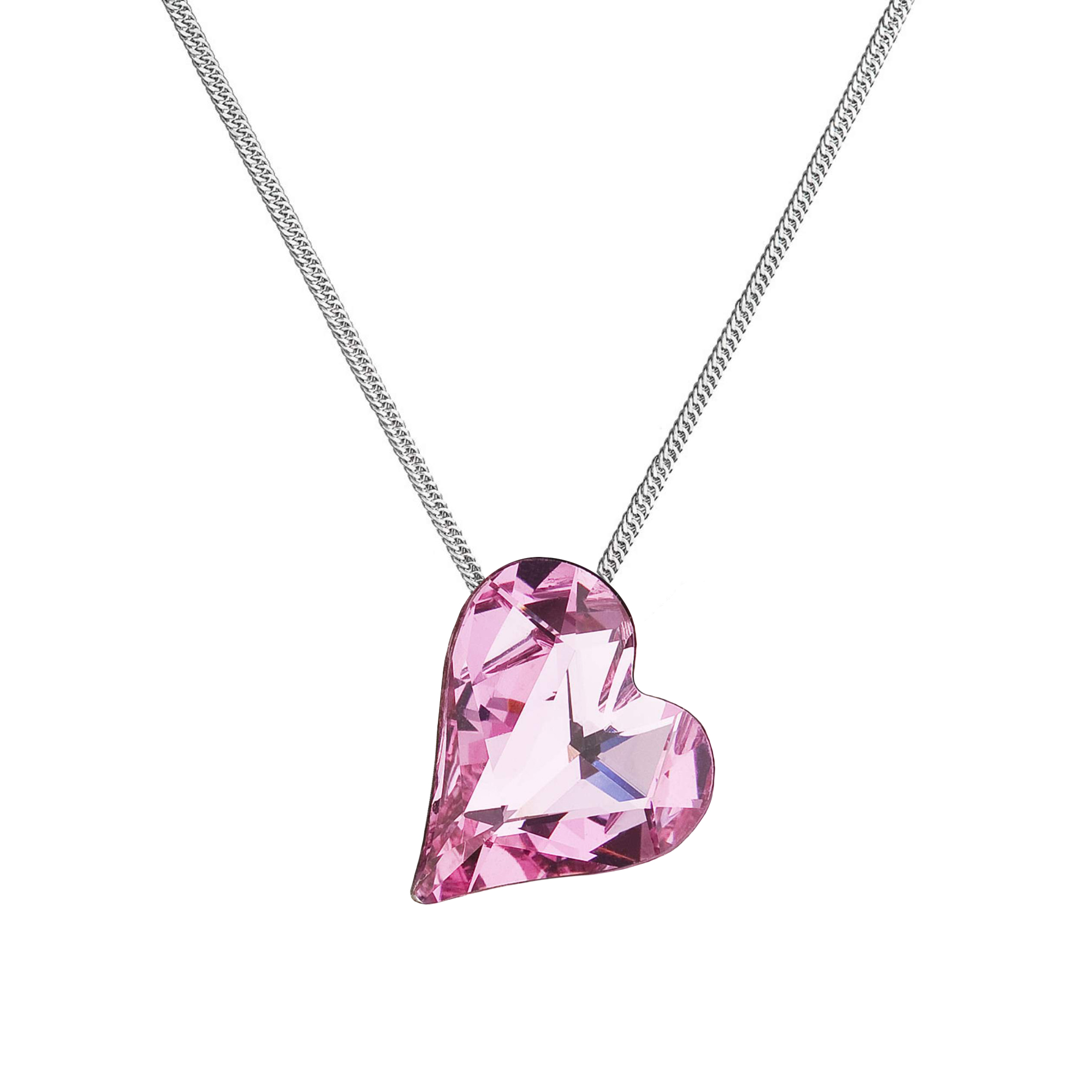 Stříbrný náhrdelník krystal srdce růžové 72071.3 rose