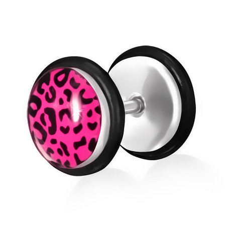 Piercing falešný plug růžový leopard LQFX087