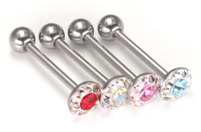 Piercing do jazyku činka s krystalky PPUB207