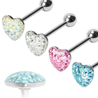 Piercing činka chirurgická ocel srdce s krystalky PJ01059