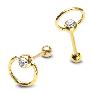Piercing do jazyku činka zlacená s kroužkem HWGDPB08