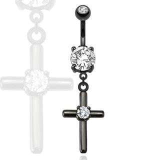 Piercing do pupíku černý kříž HWNSB1010