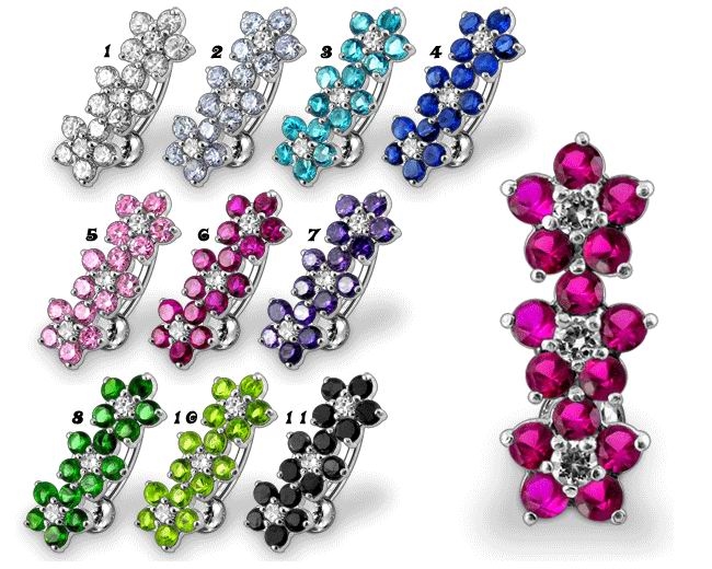 Stříbrný piercing do pupíku se štítem - kytičky