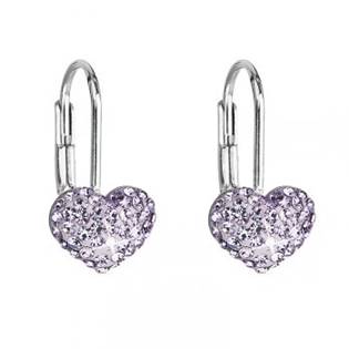 Dívčí stříbrné náušnice srdíčka s krystaly Crystals from Swarovski® Violet