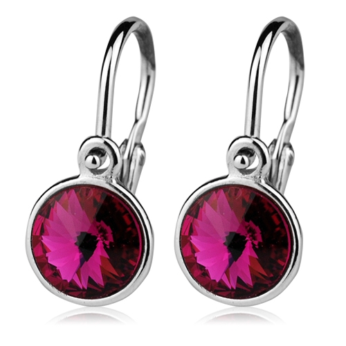 Dětské stříbrné náušnice, Crystals from SWAROVSKI® Fuchsia