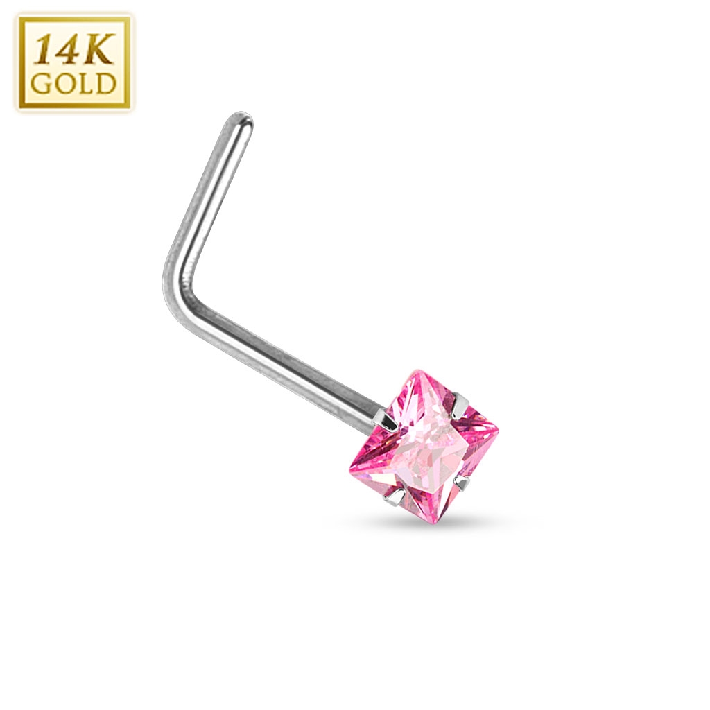 Zlatý piercing do nosu růžový zirkon, Au 585/1000