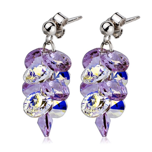 Stříbrné náušnice s krystaly Crystals from Swarovski®, Violet