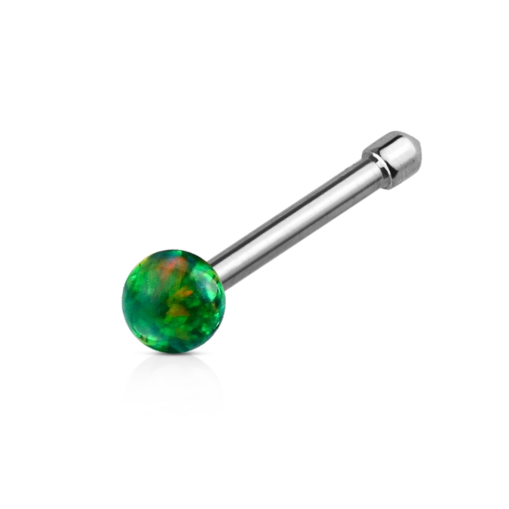 Piercing do nosu, kulička zelený opál