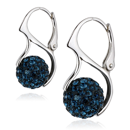 Stříbrné náušnice kuličky s krystaly Crystals from Swarovski®, Dark Blue