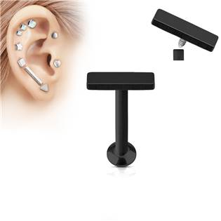 Černý piercing do brady - labreta 1,2 x 6 mm, obdélník 2 x 6 mm