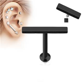 Černý piercing do brady - labreta 1,2 x 6 mm, obdélník 2 x 12 mm