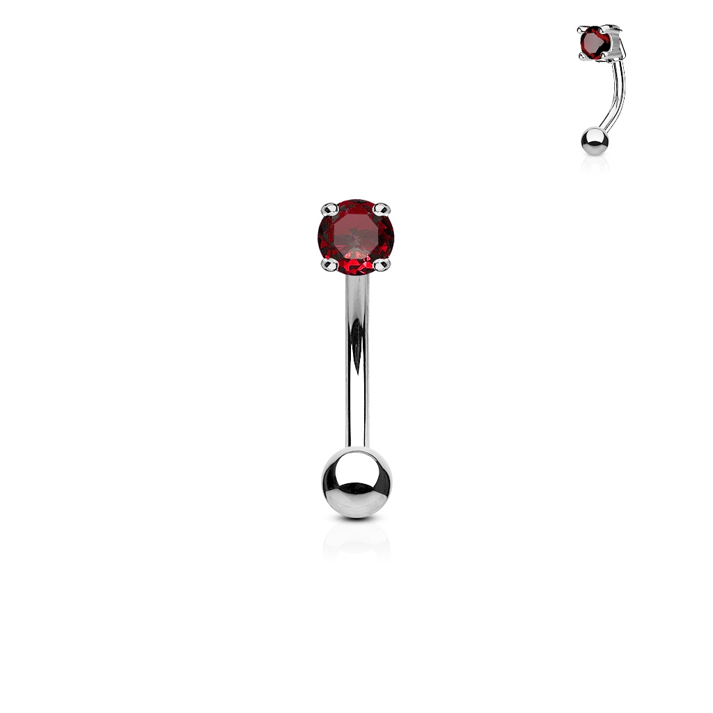 Piercing do obočí - zirkon, červená barva