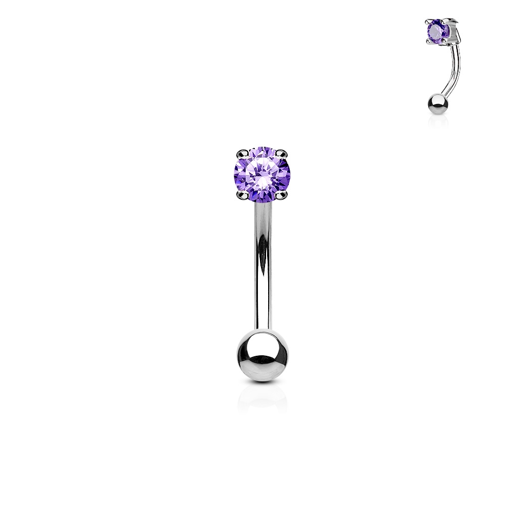 Piercing do obočí - zirkon, fialová barva
