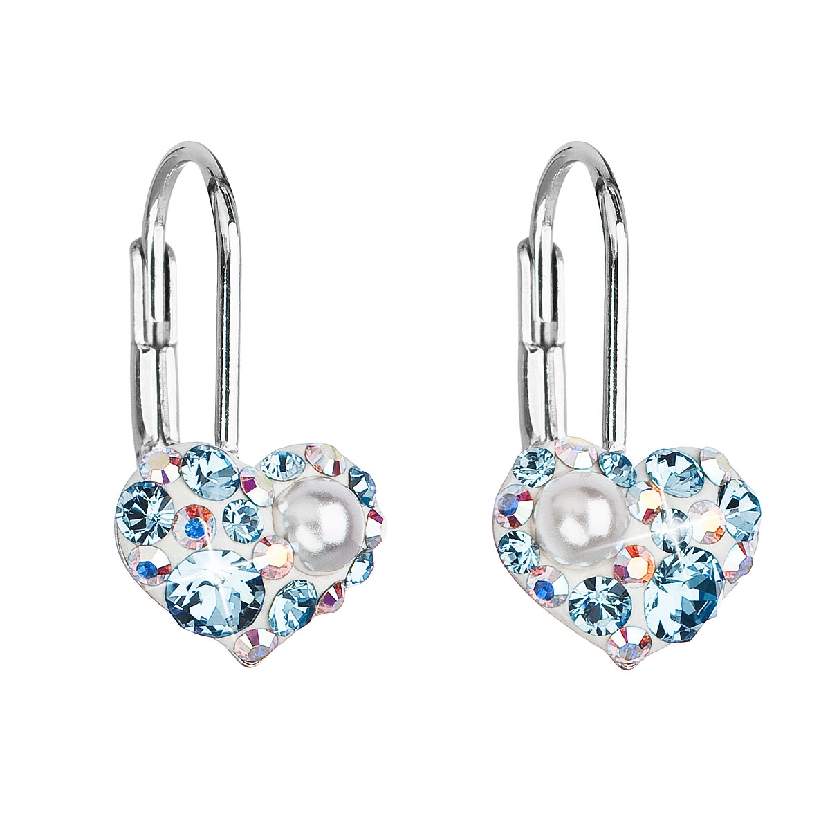 Dívčí stříbrné náušnice srdíčka s krystaly Crystals from Swarovski® AQUAMARINE AB
