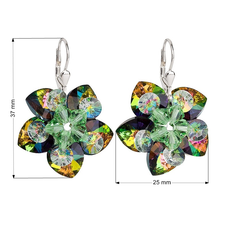 Stříbrné náušnice visací s krystaly Swarovski, Dark Vitrail