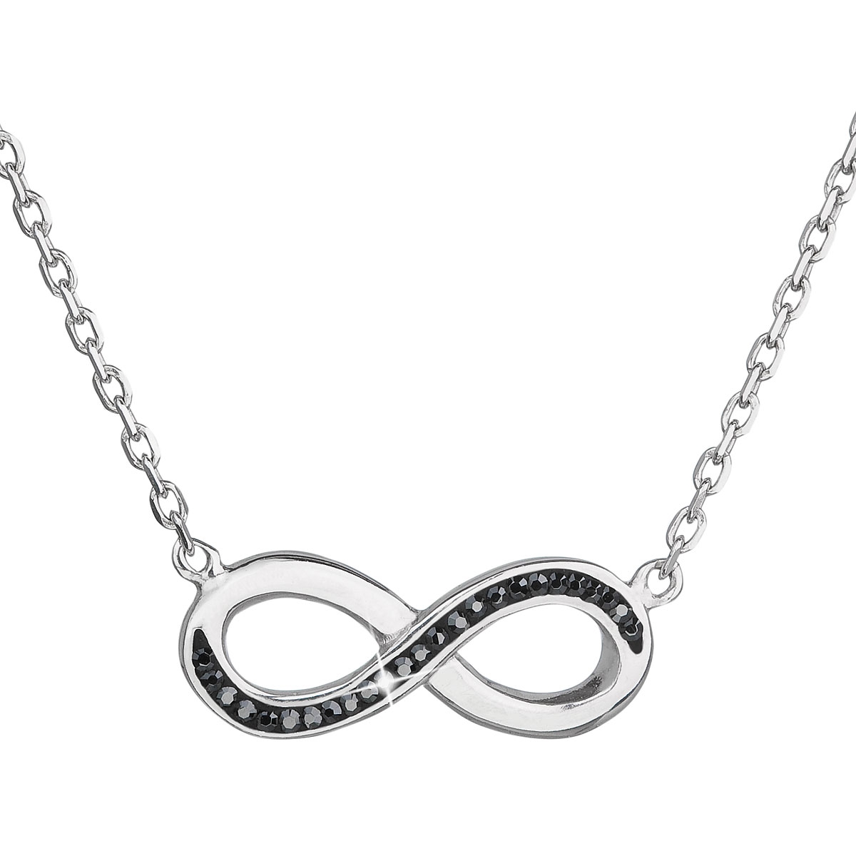 Stříbrný náhrdelník nekonečno s krystaly Crystals from Swarovski® Black