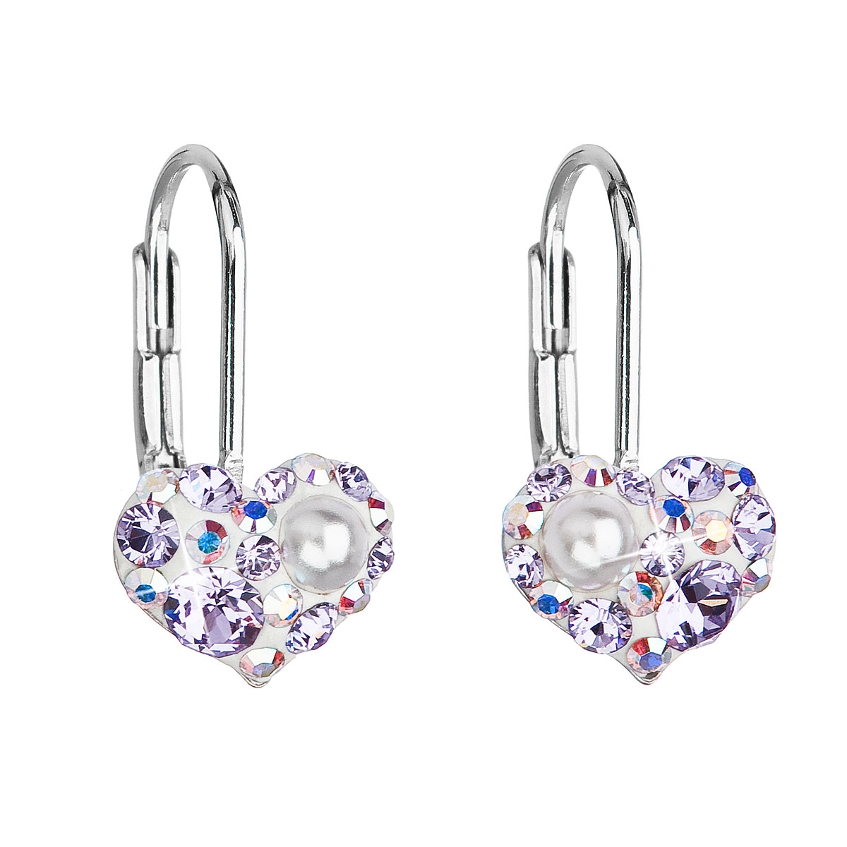 Dívčí stříbrné náušnice srdíčka s krystaly Crystals from Swarovski®, Violet