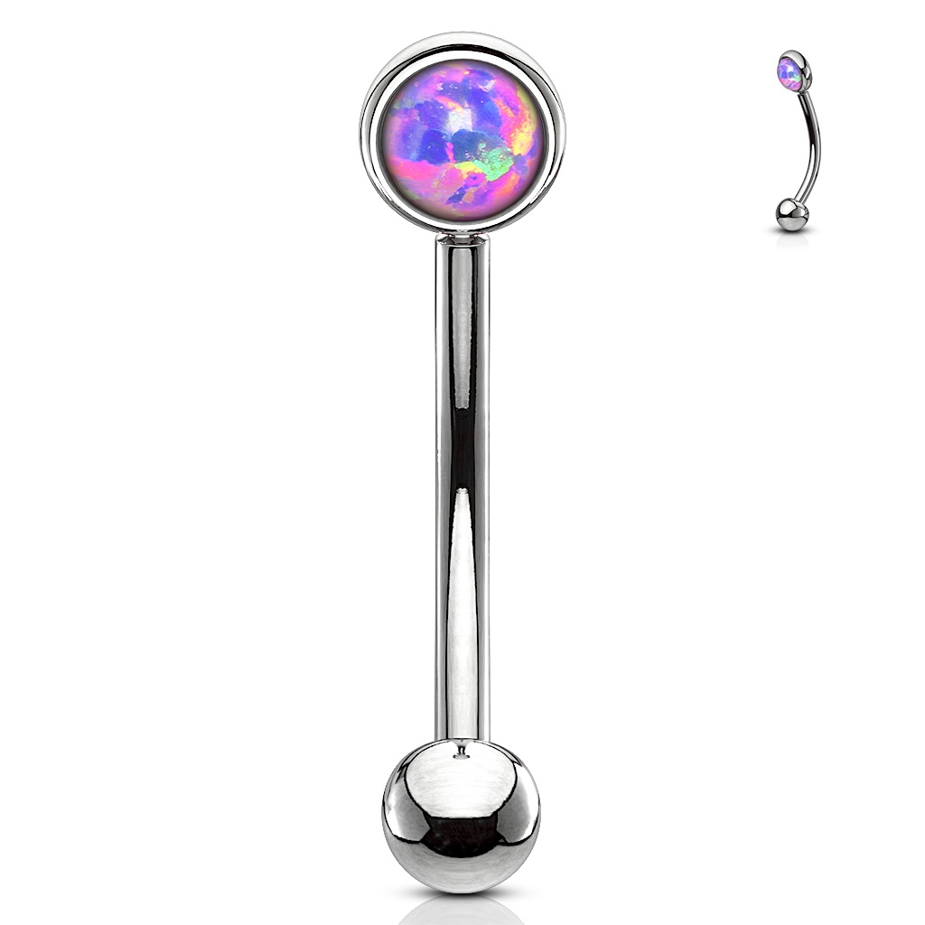 Piercing do obočí, fialový opál, 1,2 x 6 mm