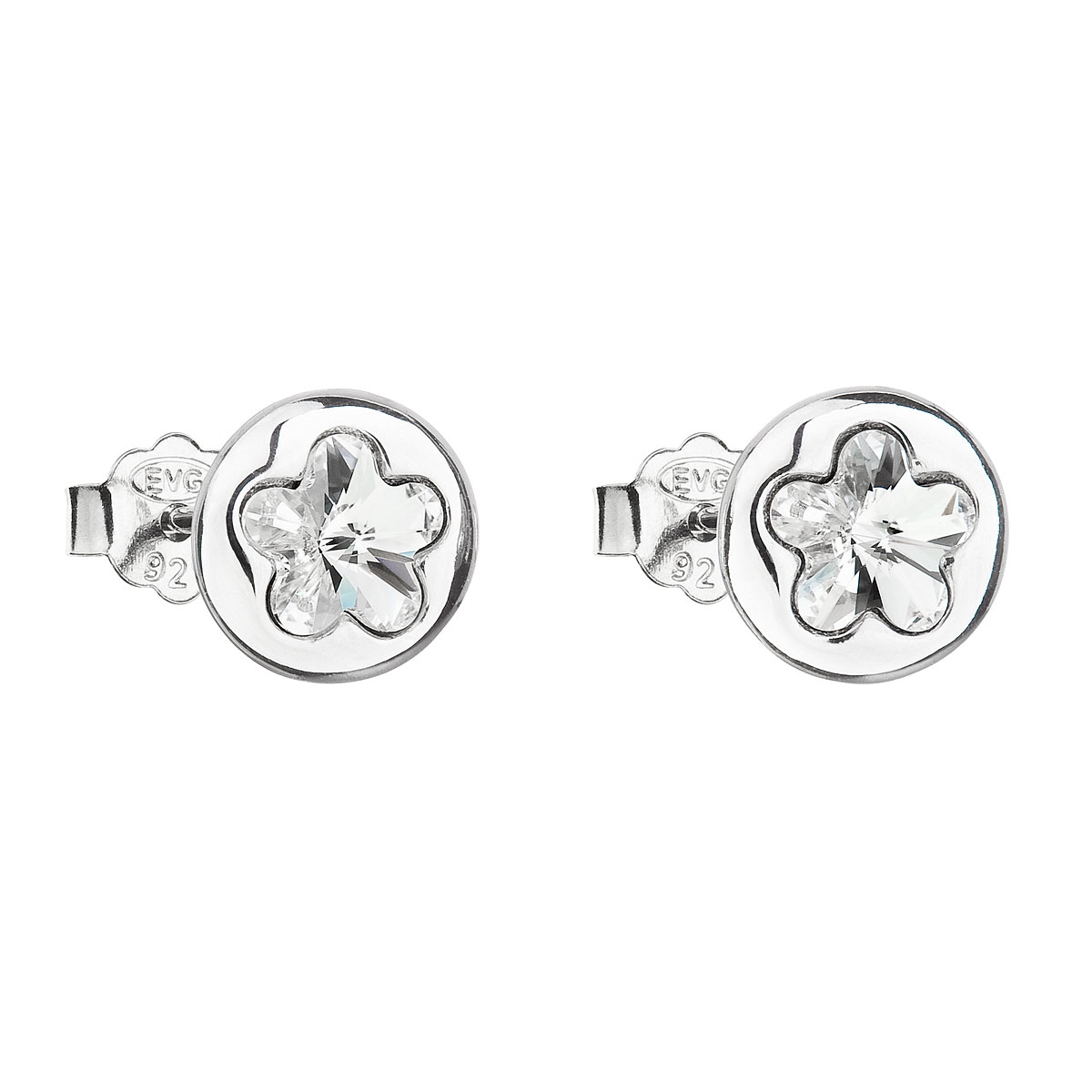 Stříbrné náušnice pecka s krystaly Swarovski bílá kytička
