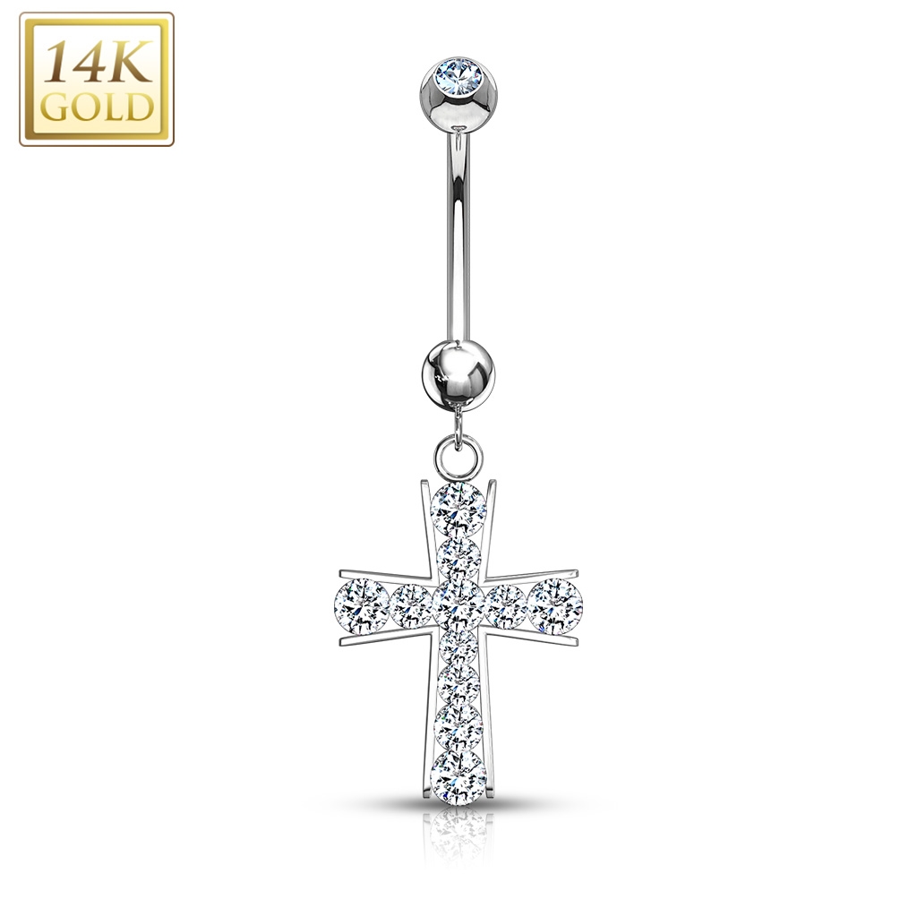 Zlatý piercing do pupíku - kříž, Au 585/1000