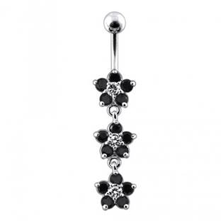 Stříbrný piercing do pupíku - kytičky