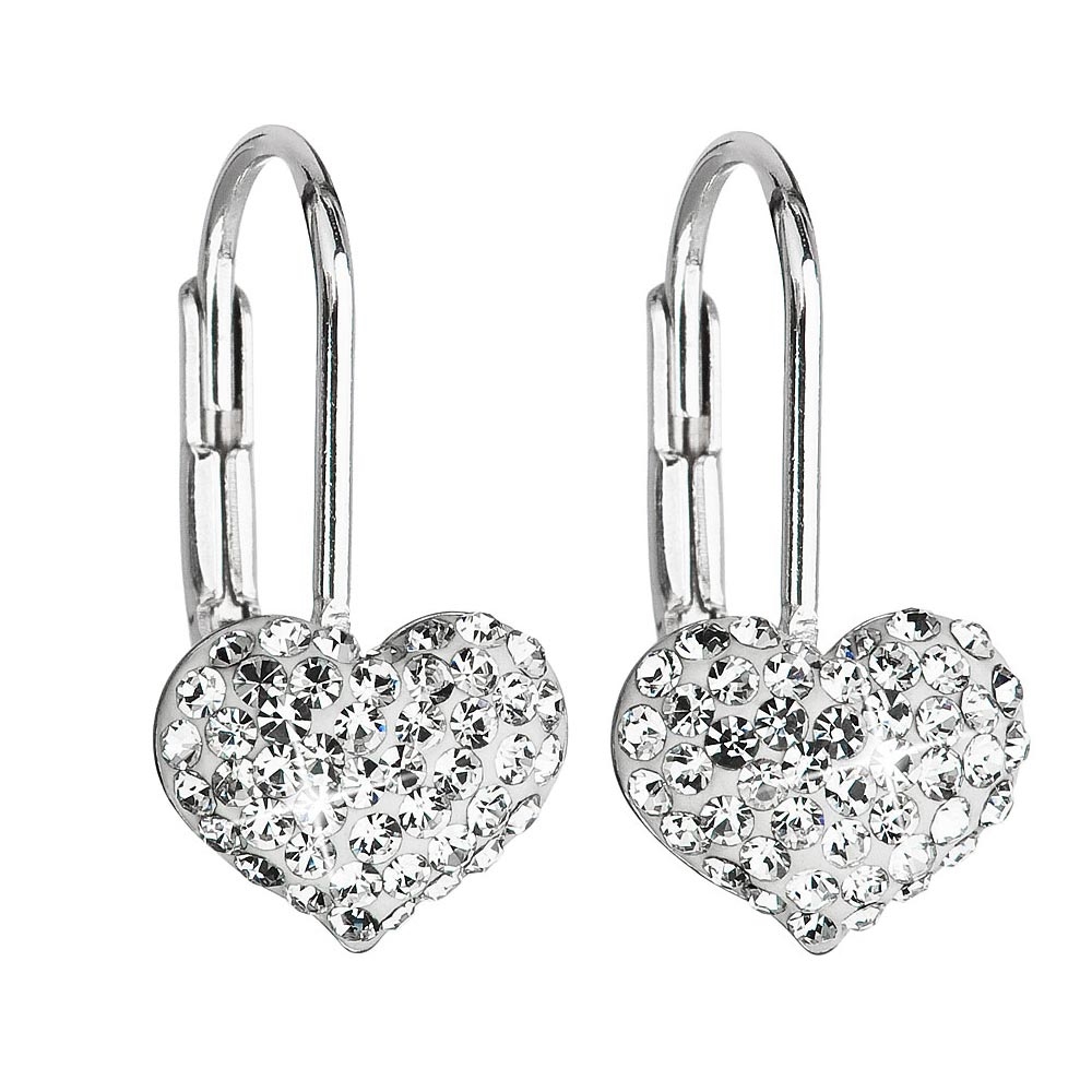 Dívčí stříbrné náušnice srdíčka s krystaly Crystals from Swarovski® Crystal