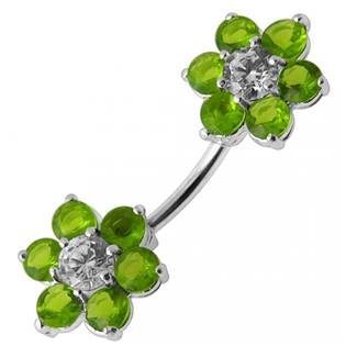 Stříbrný piercing do pupíku - kytičky