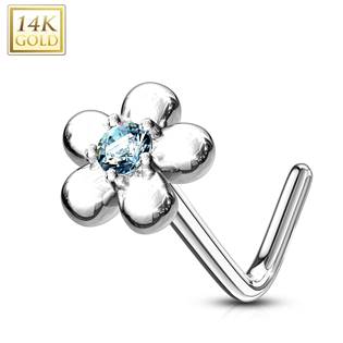 Zlatý piercing do nosu kytička - tyrkysový zirkon, Au 585/1000