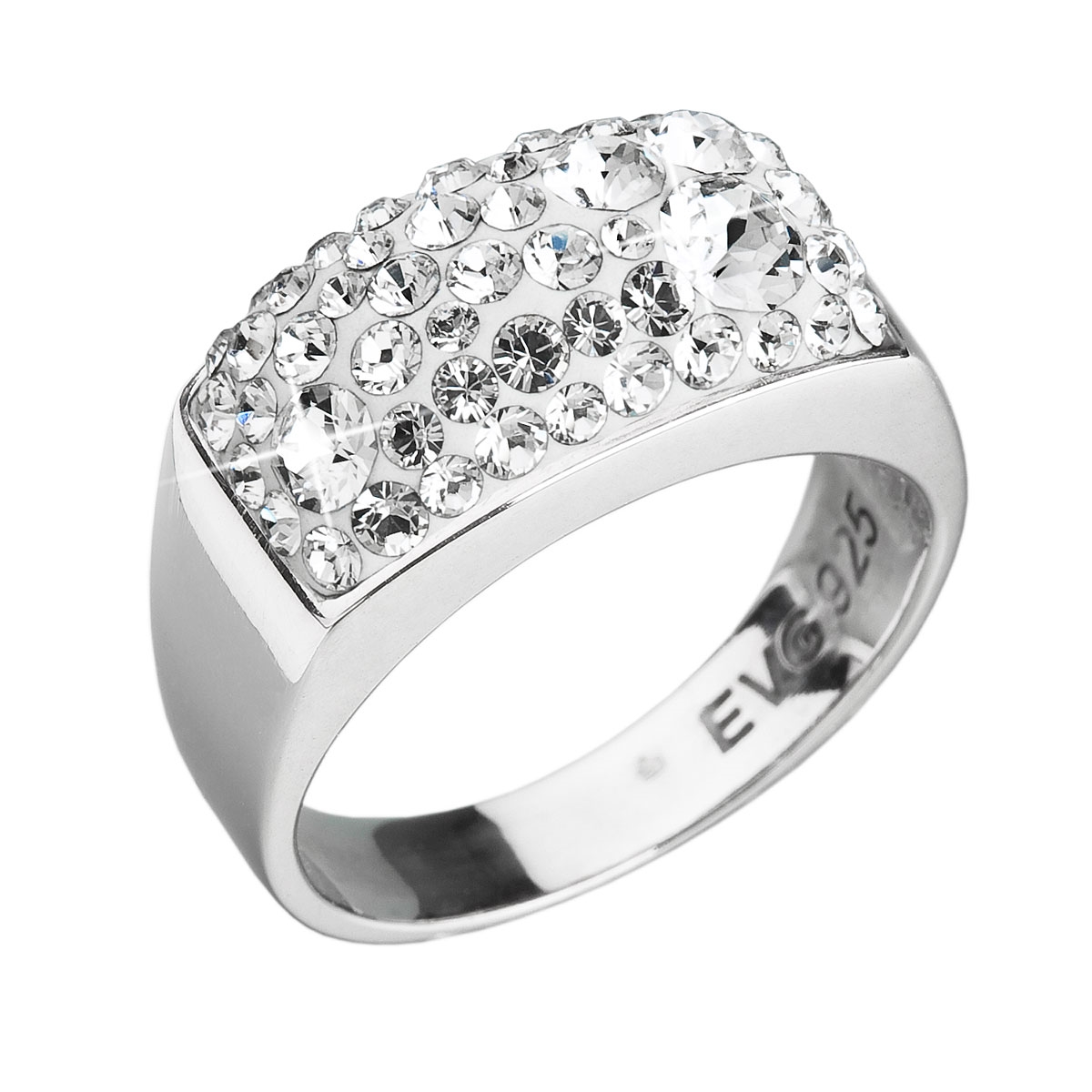 Stříbrný hranatý prsten Crystals from Swarovski®, Crystal